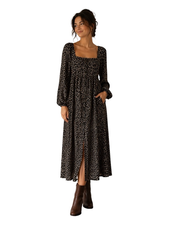 wild fable Dresses & Skirts - wild fable Black‎ Floral Square-Neck Maxi Dress, Size M